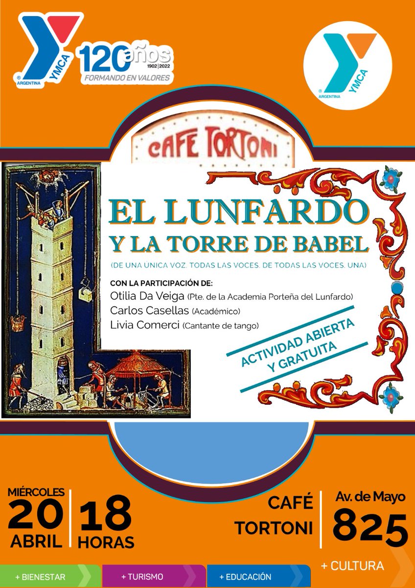 El lunfardo y la torre de Babel. Miércoles 20 de abril a las 18 hs. Café Tortoni. Actividad abierta y gratuita.