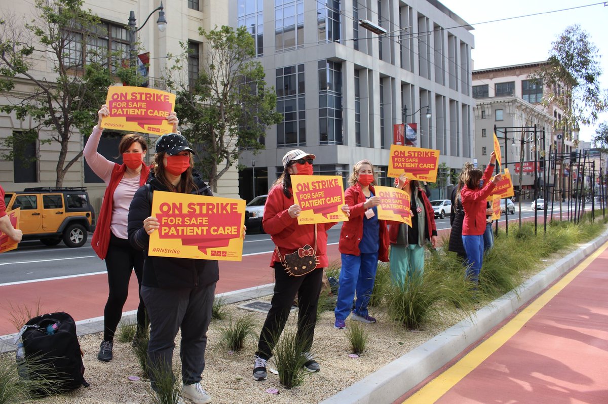 NationalNurses's tweet photo. For 10 months, nurses and health care workers across NorCal have been fighting @SutterHealth for the #SafeStaffing and health and safety protections to keep us all safe.

CPMC nurses join together in a day of action at 1️⃣5️⃣ Sutter facilities to say — enough is enough! #RNStrike https://t.co/2EjmVOe0jh