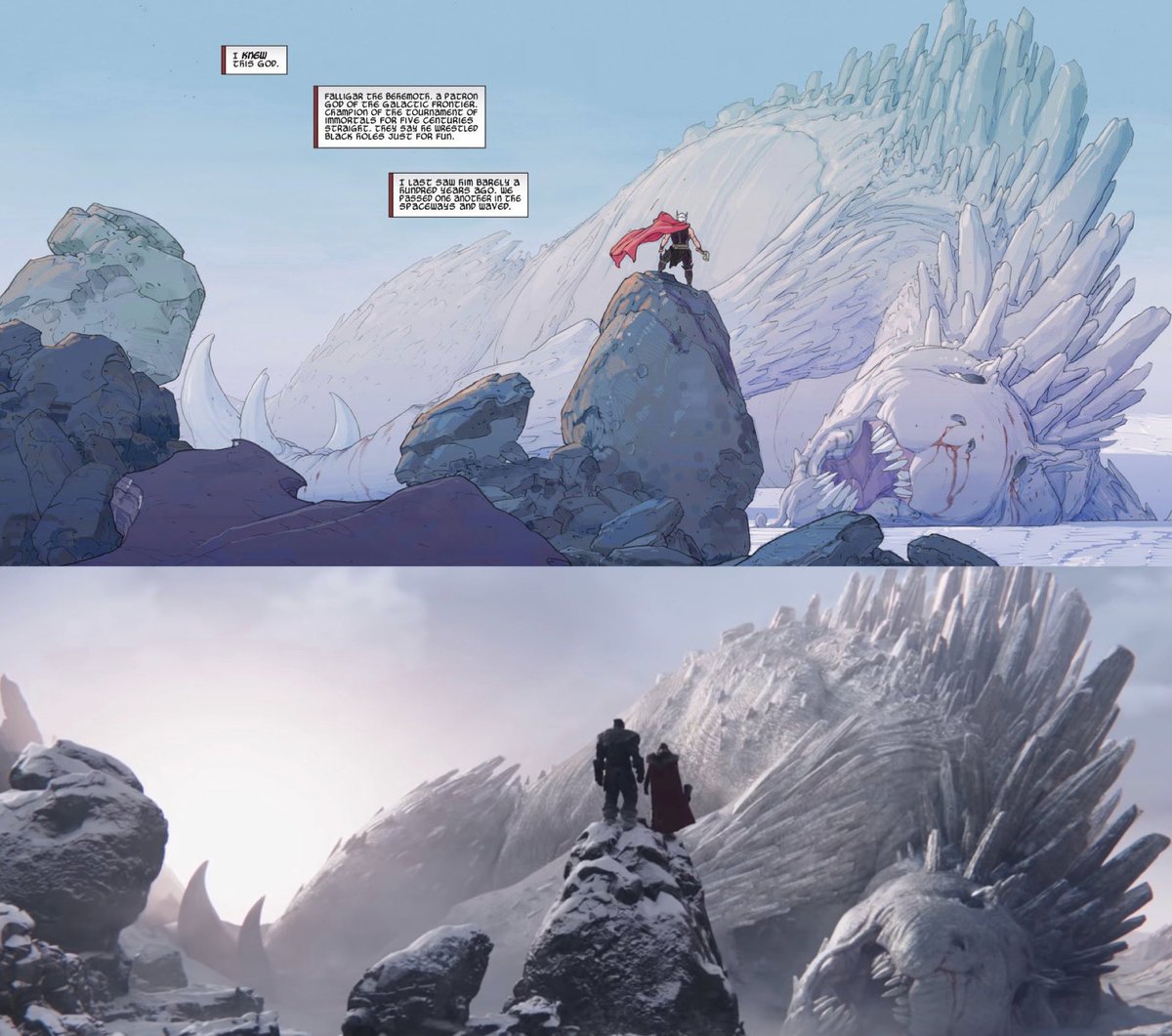 I wish comic movie makers did this more often(compensating the artist of course). Give us a few direct image for image scenes from the comic it’s based on. It might cause the movie fans to check out the book when stuff like this goes viral. #EsadRibic #ThorLoveAndThunder