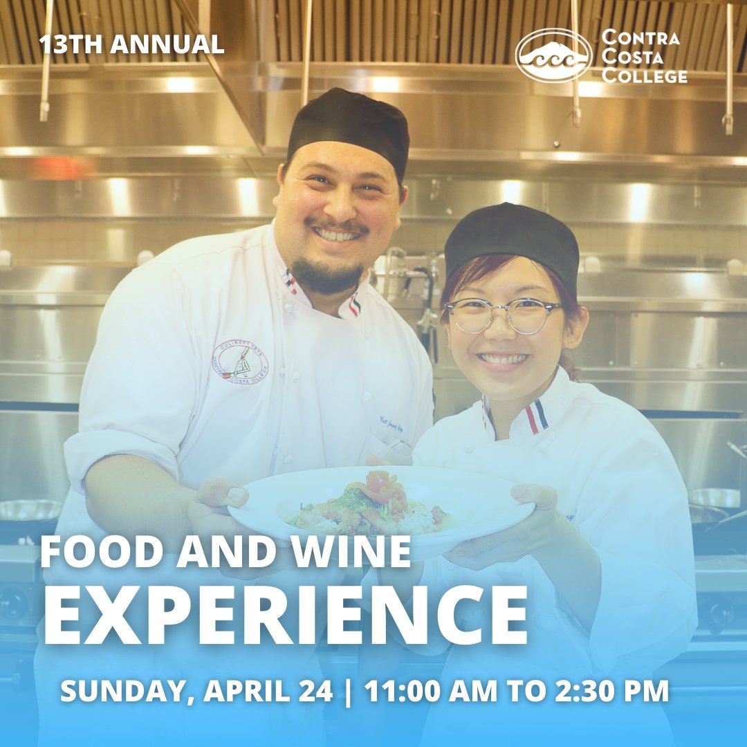 Join us this Sunday, April 24, for the culinary event of the season! Our 13th Annual Food and Wine Experience is BACK and in-person! 
Purchase your tickets here: buff.ly/3Od8L71
<a href="/CCC_StudentSrvs/">Contra Costa College Student Services</a> <a href="/finaidatccc/">FinAidatCCC</a> @4cdlive