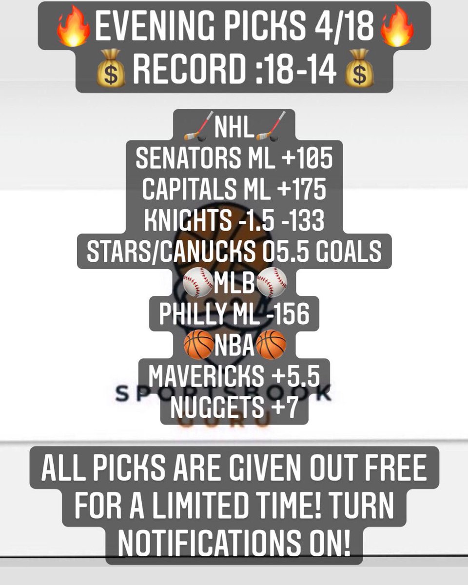 GuruSportsbook's tweet photo. NBA NHL PICKS!

#bettingpicks #bettingtwitter #DraftKings #FreePicks #GamblingTwitter #sportsbetting #FanDuel #nhlpicks #MLBPicks #NBA https://t.co/J0Xn3kDRfY