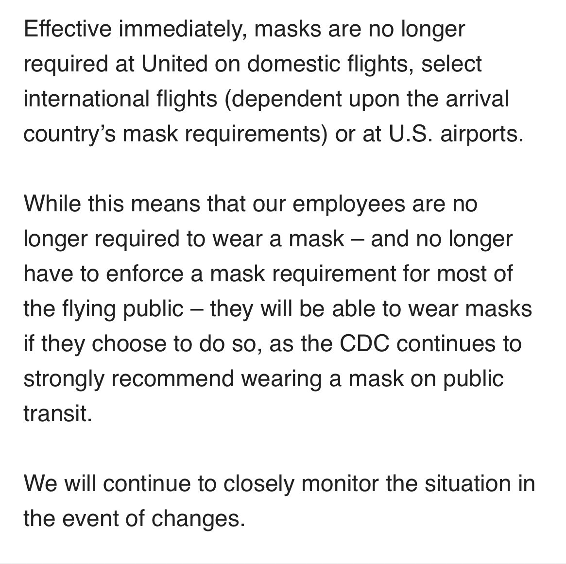 davidshepardson on Twitter "Breaking united ends mask mandate on domestic flights https//t