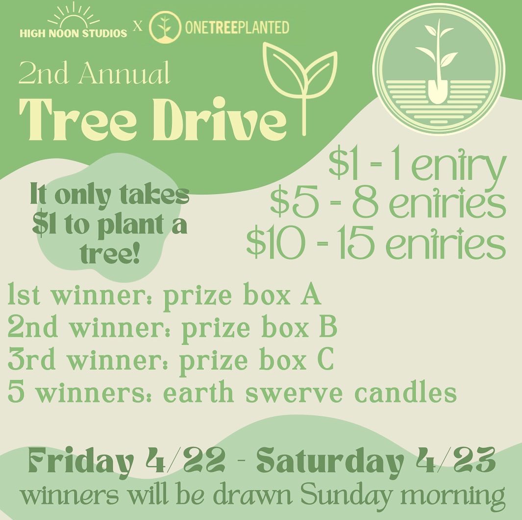 highnoonart's tweet photo. We’ll be hosting the earth day raffle this weekend!! Raffle tickets will be for sale in the store so that I can collect the winners’ addresses and ship through there! All proceeds will go to @onetreeplanted for reforestation! Let’s see how many trees we can plant!! https://t.co/fPwRI6vsnV