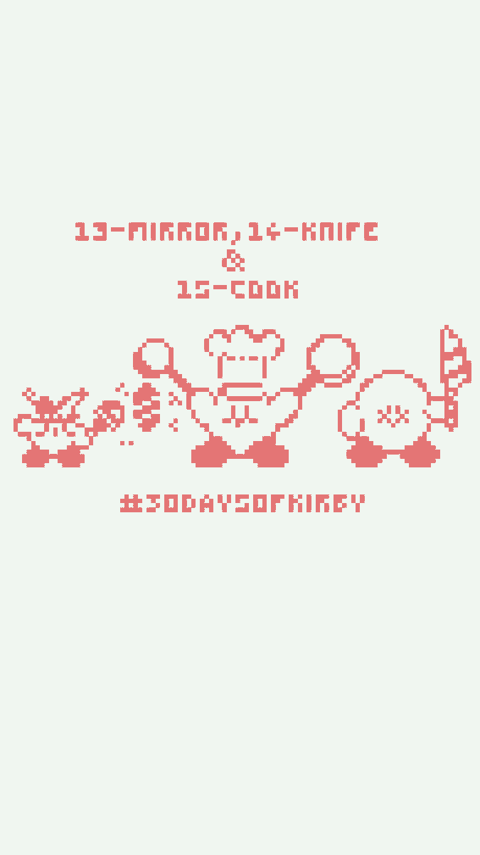 LEOTT_01's tweet photo. #30daysofkirby ! ! ! C: 
Day Thirteen: Mirror 
Day Fourteen: Knife
Day Fifteen: Cook✨✨ | #pixelart #Videogame #Monochrome https://t.co/b5h0TfT6Mq