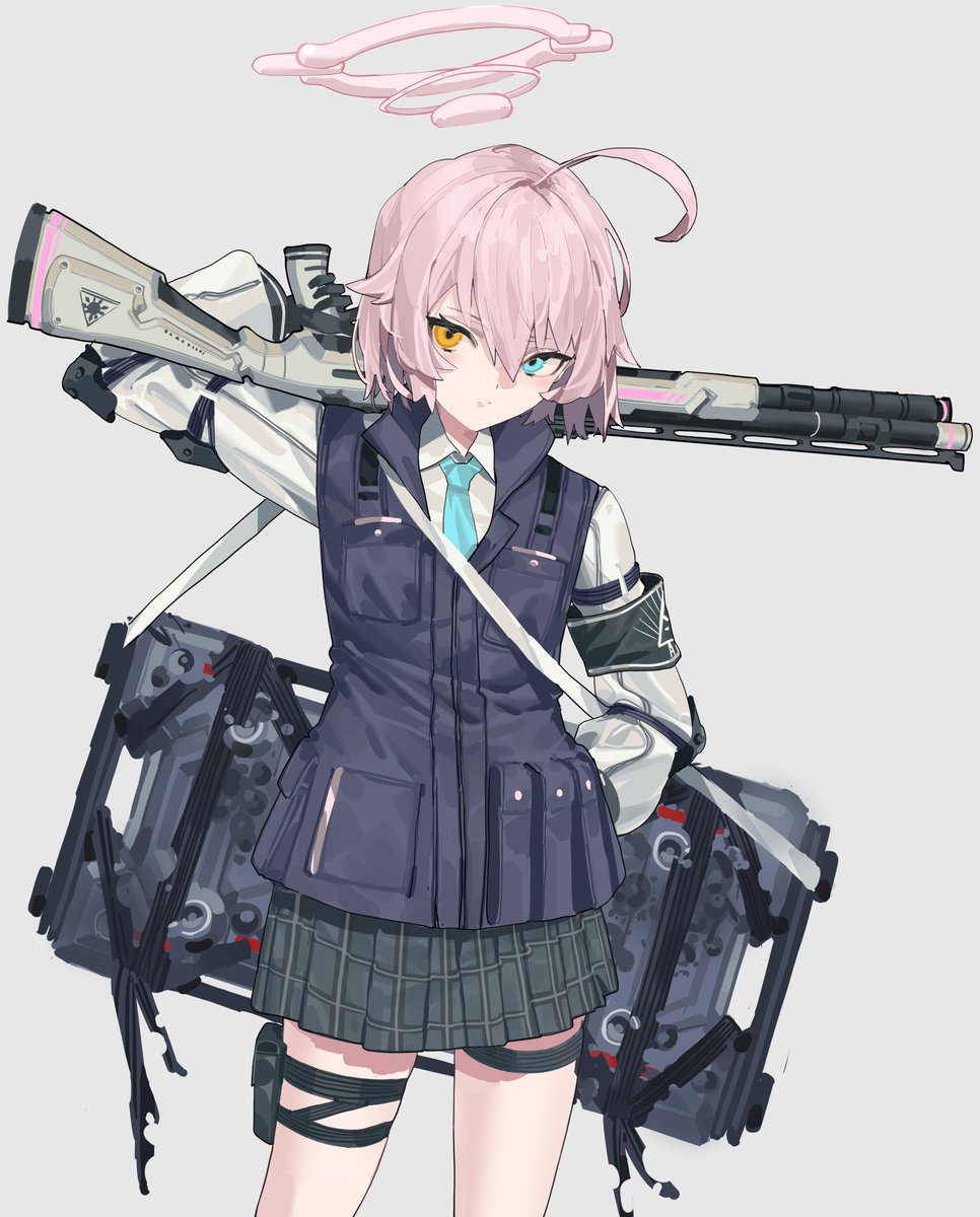 hoshino (blue archive) 1girl shotgun solo weapon gun heterochromia pink hair  illustration images