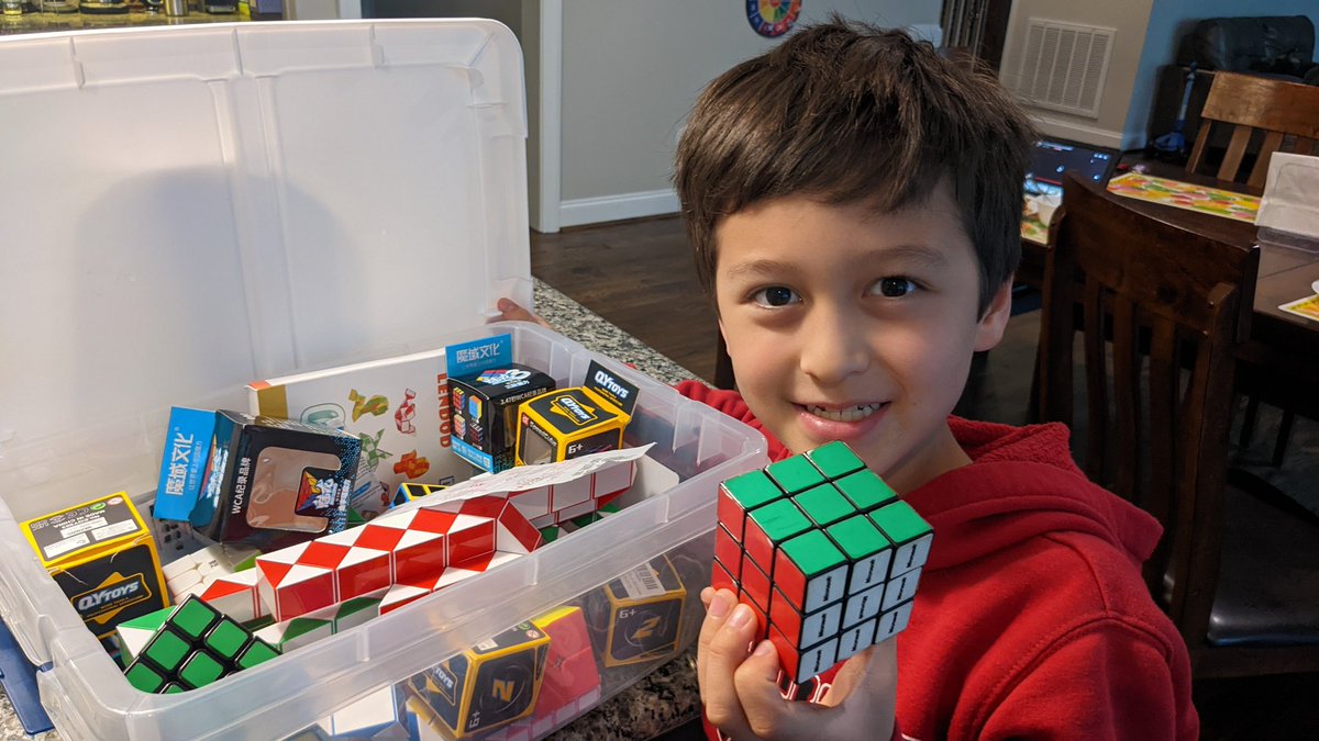 misilinc's tweet photo. Love this age when the kiddo is old enough to come up with interesting things like creating an army of robots. But, it's for something innocent like to try different algorithms for Rubik's cubes. #momlife #rubiks #cubes https://t.co/fkAEn5vTAF