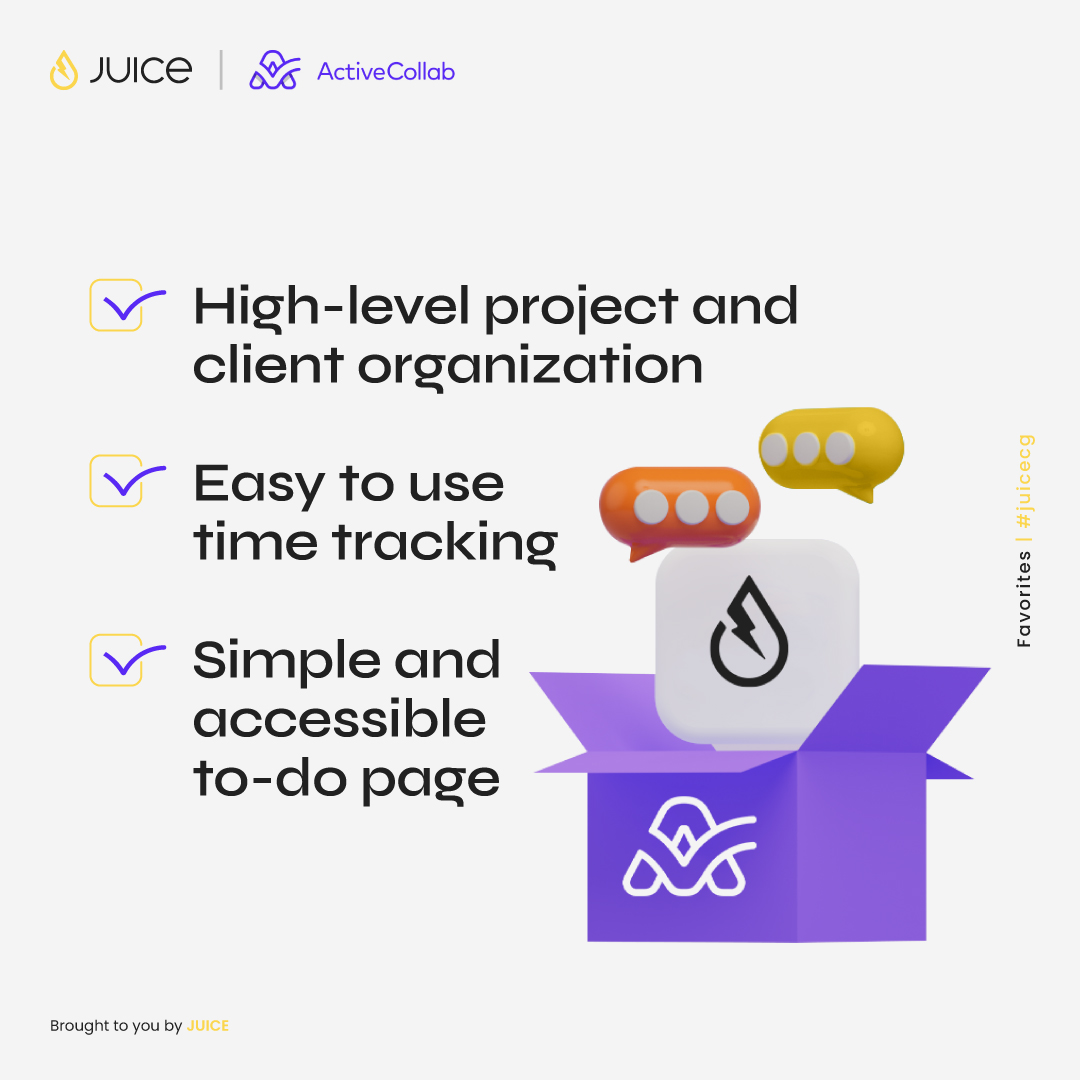 Making Real Work Happen, with some help.

ActiveCollab is an all-in-one project management software that makes internal organization, team collaboration, and communication frictionless.

PS: #NotAnAD we really just like <a href="/ActiveCollab/">ActiveCollab</a> that much!
...
#MakeRealWorkHappen #JUICEcg