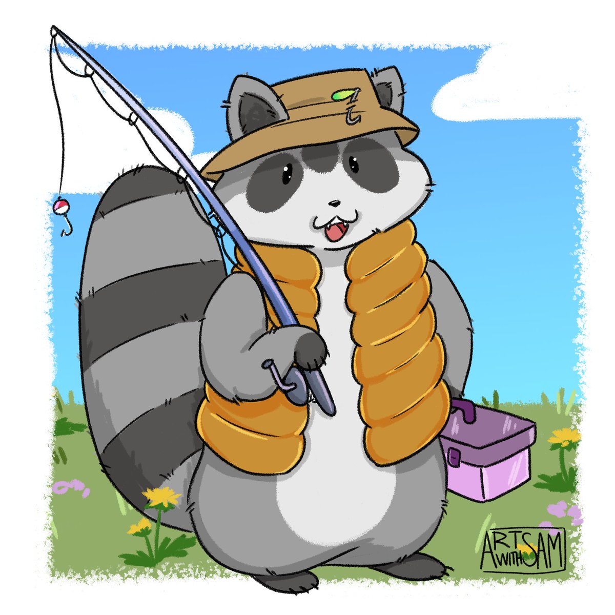 ArtwithSam's tweet photo. Please look at this lovely fellow who's very excited for fishing weather!🦝 https://t.co/tsYaQigfHU