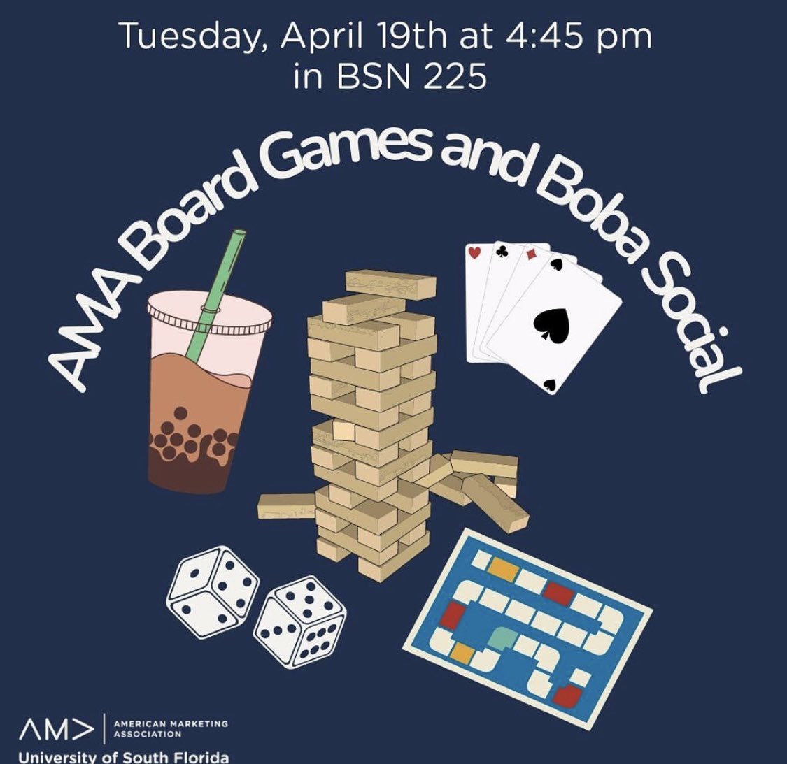 The semester is coming to an end and you know what that means… it’s time to give yourself a treat 💅 come spend an afternoon with AMA at our boba and board games social. Ditch that 💻 for a while and come hang !