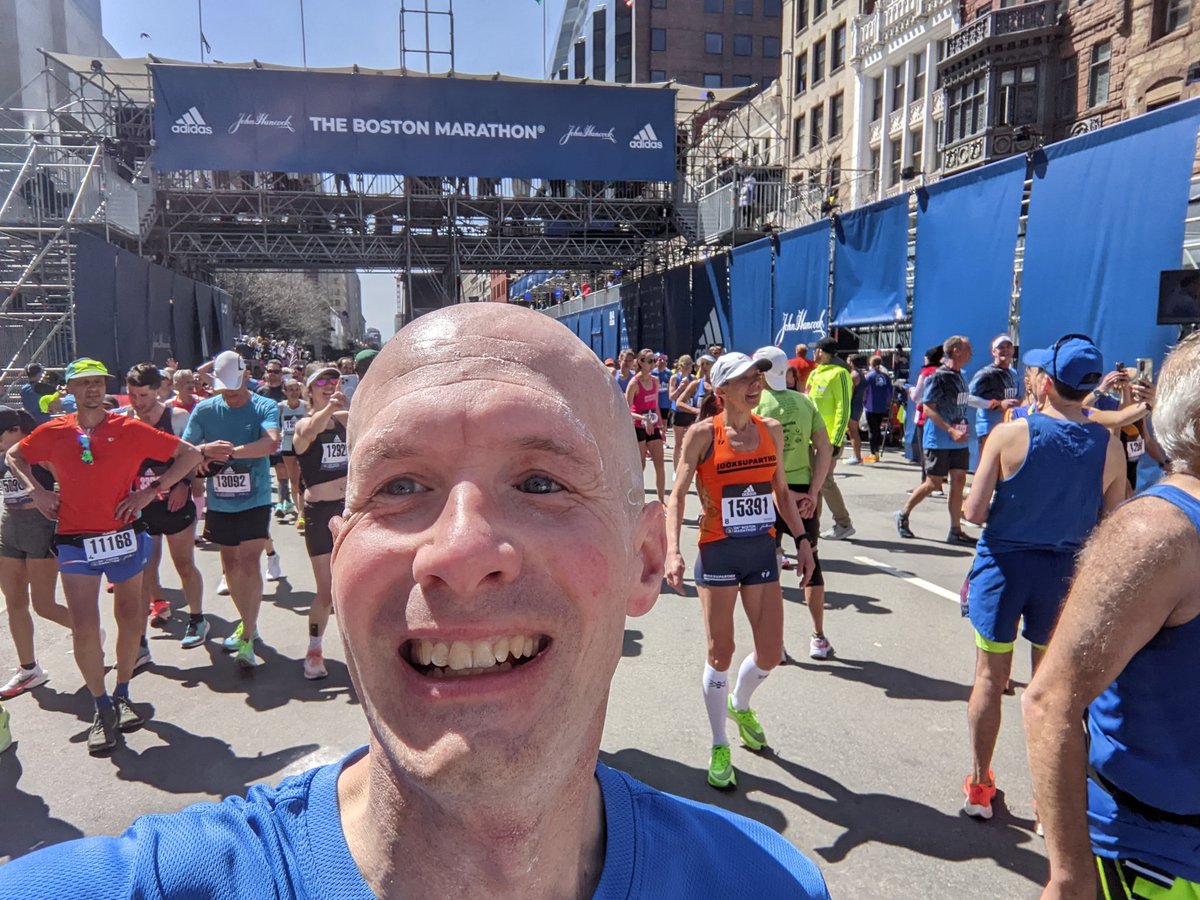 365DayDL's tweet photo. A good day @bostonmarathon! Four minutes faster than last year, I finished in better physical shape than last year, and my finishing place was below my bib number. I am satisfied.

Thanks to my family for allowing me to train for this. I'm taking a break from marathons for a bit. https://t.co/UNwK1HmCli
