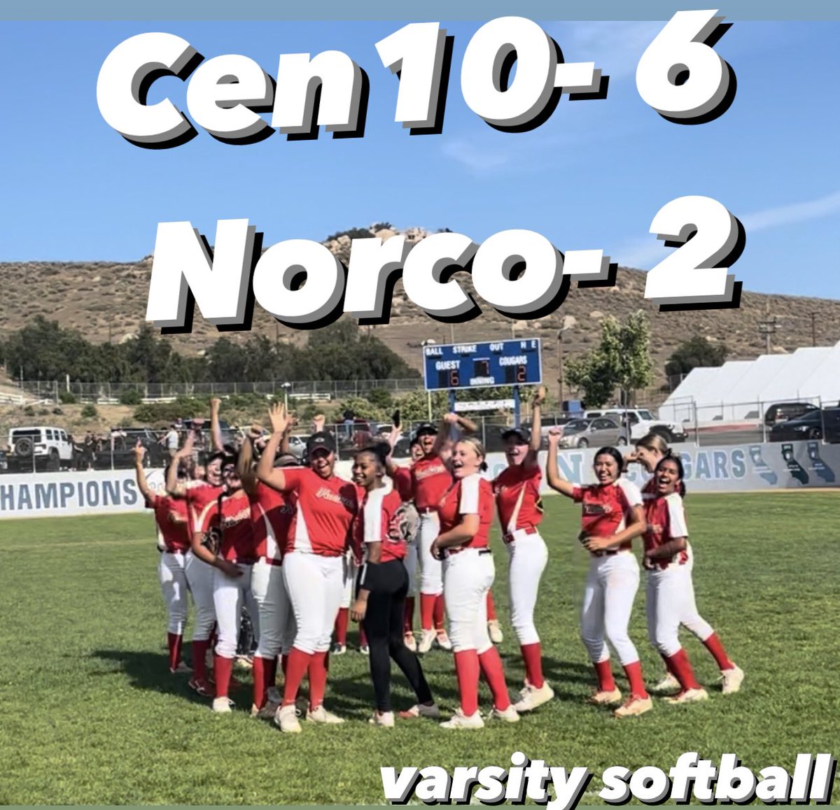 Varsity Softball Wins Today
Cen10- 6
Norco-2

#Cen10 #Team #Win #playhard #TogetherWeCan #TogetherWeWill @CallMeEPJ @latsondheimer @Inland_Sports #greatyear #Greatseason @Cen10sb