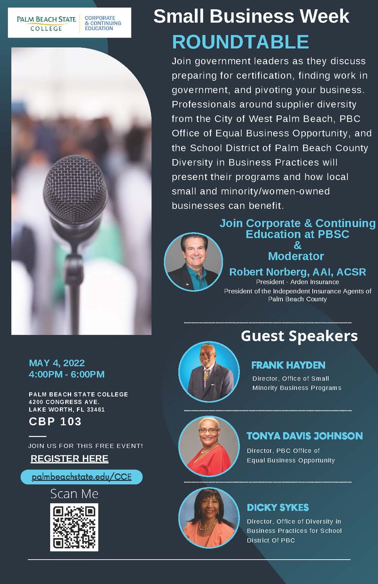 DGSBlogger's tweet photo. Come join us at the Small Business Roundtable where we will present our programs and the benefits of certification! #SDPBC #CityofWPB #PBCounty #PalmBeachStateCollege #supplierdiversity #smallbusinesses https://t.co/xg6ywTF07A