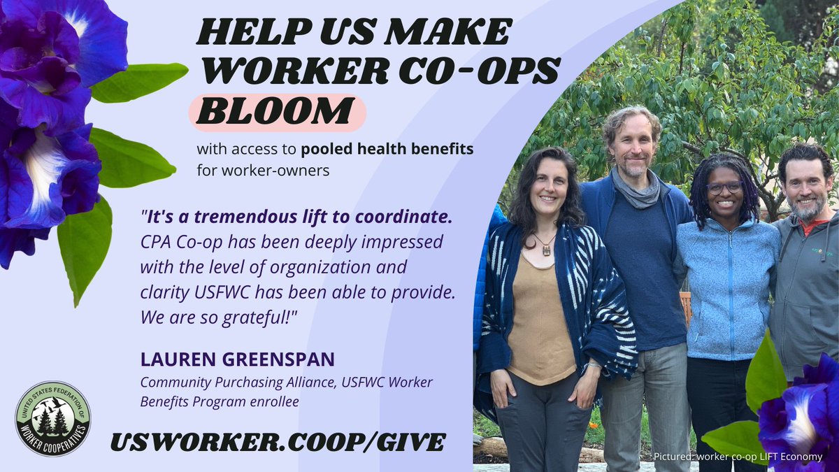 USFWC's tweet photo. Our Worker Benefits Program serves 600+ individuals across 70 member worker co-ops and democratic workplaces, collectivizing care for the co-op movement while we continue to fight for #HealthCare4All - support access to pooled benefits by donating today https://t.co/T28NbtP3oK https://t.co/LL5N4hZ4Sq