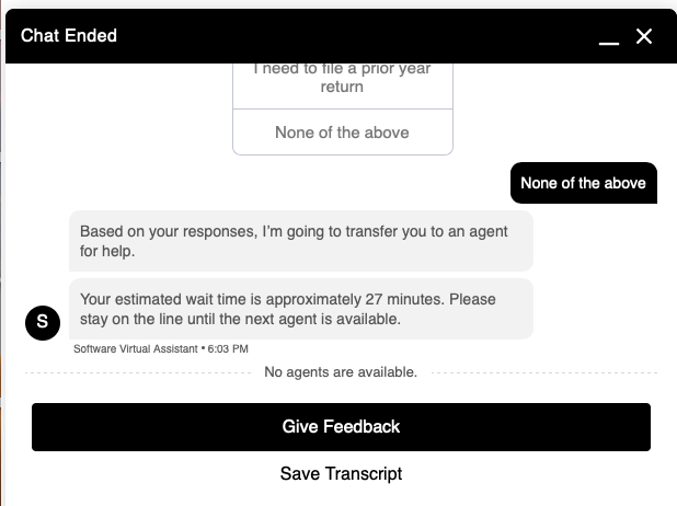 ssbrown71's tweet photo. @HRBlock I waited over 2 hours to chat with an expert on two occasions, only to be told there were no agents available.  So much for expert help. https://t.co/gVqJJJcU1M