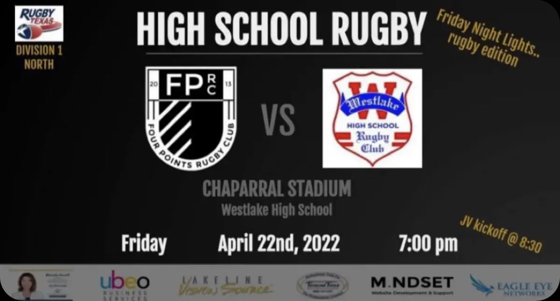 drake_torno's tweet photo. Come support four points in the fight to clinch a playoff spot against Westlake! #rugby #rugbytexas #highschoolrugby https://t.co/sHyp5jdjXb
