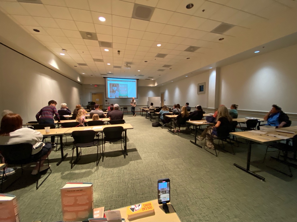 ilovedogear's tweet photo. @elicranor speaking at the ATU Second Monday Author Series (that was delayed because of weather so it’s actually third Monday, but whatever). https://t.co/utHBoxPhQY