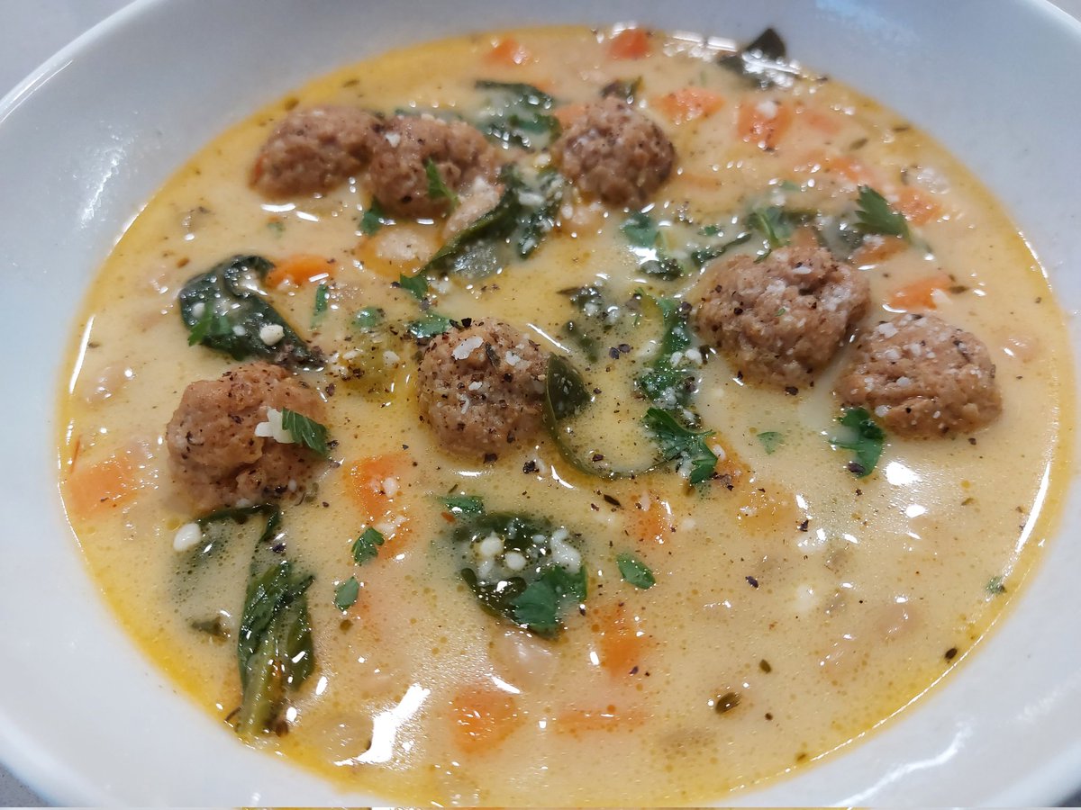 It was a cool, damp day; perfect for Italian White Bean Soup with Sausage Meatballs. #RetiredPrincipalInTheKitchen