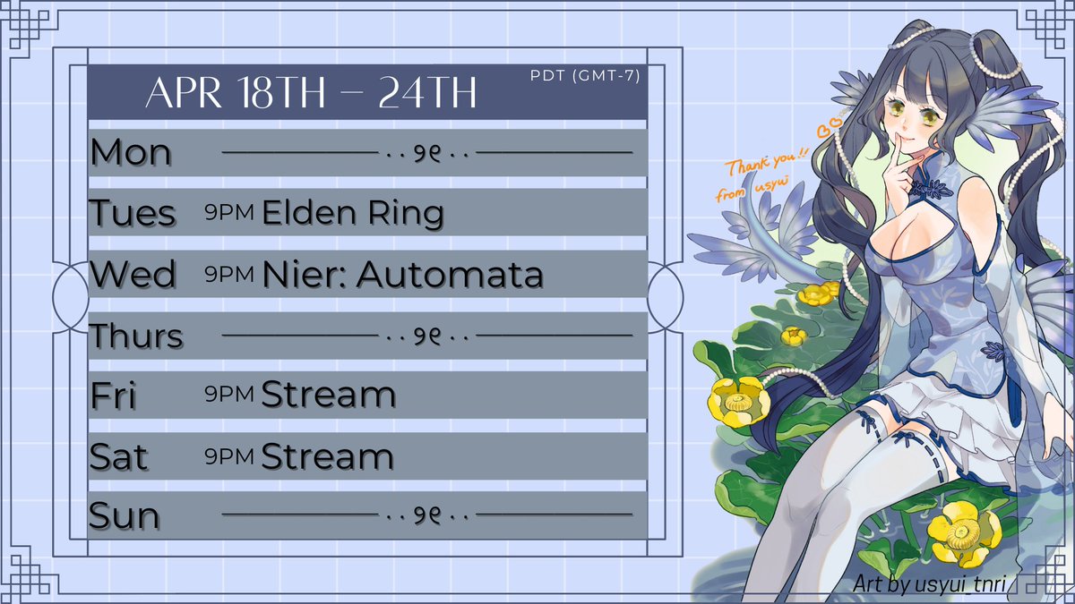 MizuchiChuru's tweet photo. Stream #ScheChuru for April 18th to April 24th! All times are in PDT/GMT-7! It's definitely not more Elden Ring?
🌊https://t.co/ch0DpjAal6 https://t.co/uWLjazqwEu