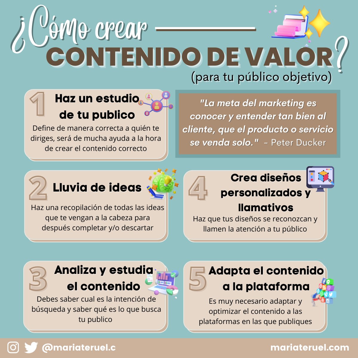 mariateruelc's tweet photo. 🧾 CÓMO CREAR CONTENIDO DE VALOR | para tu público objetivo

Es super importante el paso número 1 para saber exactamente a quién te diriges, cuales son sus intereses, etc

Una vez hagas eso, el resto saldrá solo.

¡Feliz día! ☺️

#marketingdigital #contenido https://t.co/cyae2EFw9u