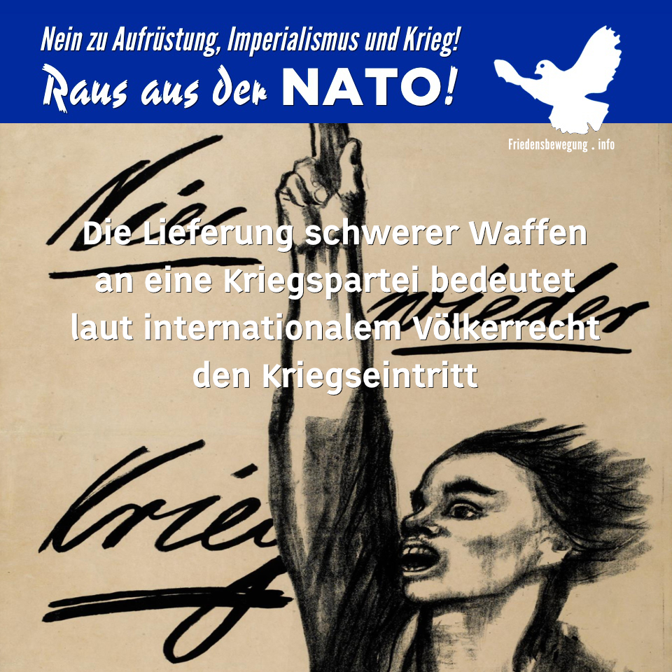 Die Lieferung schwerer Waffen an eine Kriegspartei bedeutet laut internationalem Völkerrecht den Kriegseintritt