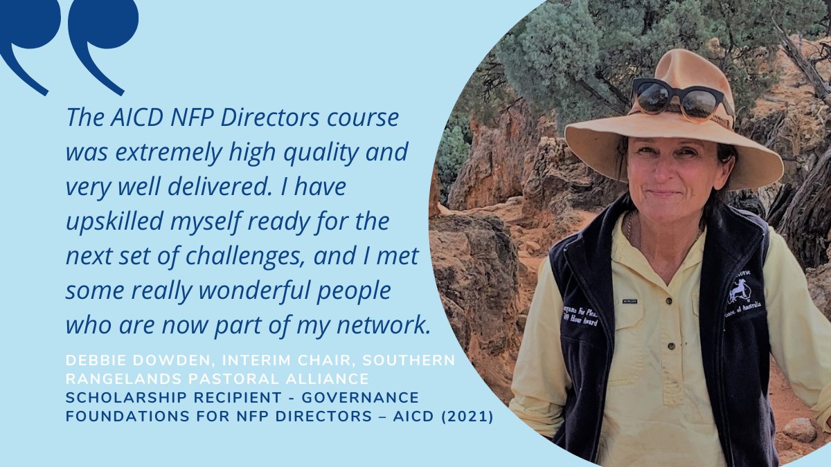 Great opportunity to apply for one of 200 scholarships offered by <a href="/AICDirectors/">AICD</a>.  Open to directors, executives &amp; emerging #directors of NFPs with annual income less than $2m to attend AICD’s #Governance Foundations for Not-for-Profit Directors program. bit.ly/3J6D63J