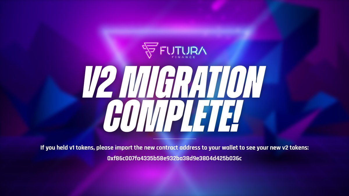 Hello Futurians! We are proud to announce we are now LIVE with FFTv2 tokens! If you held v1 tokens, please add the new CA to your wallet to see your v2 tokens

CA: 0xf86c007fa4335b58e932ba38d9e3804d425b036c