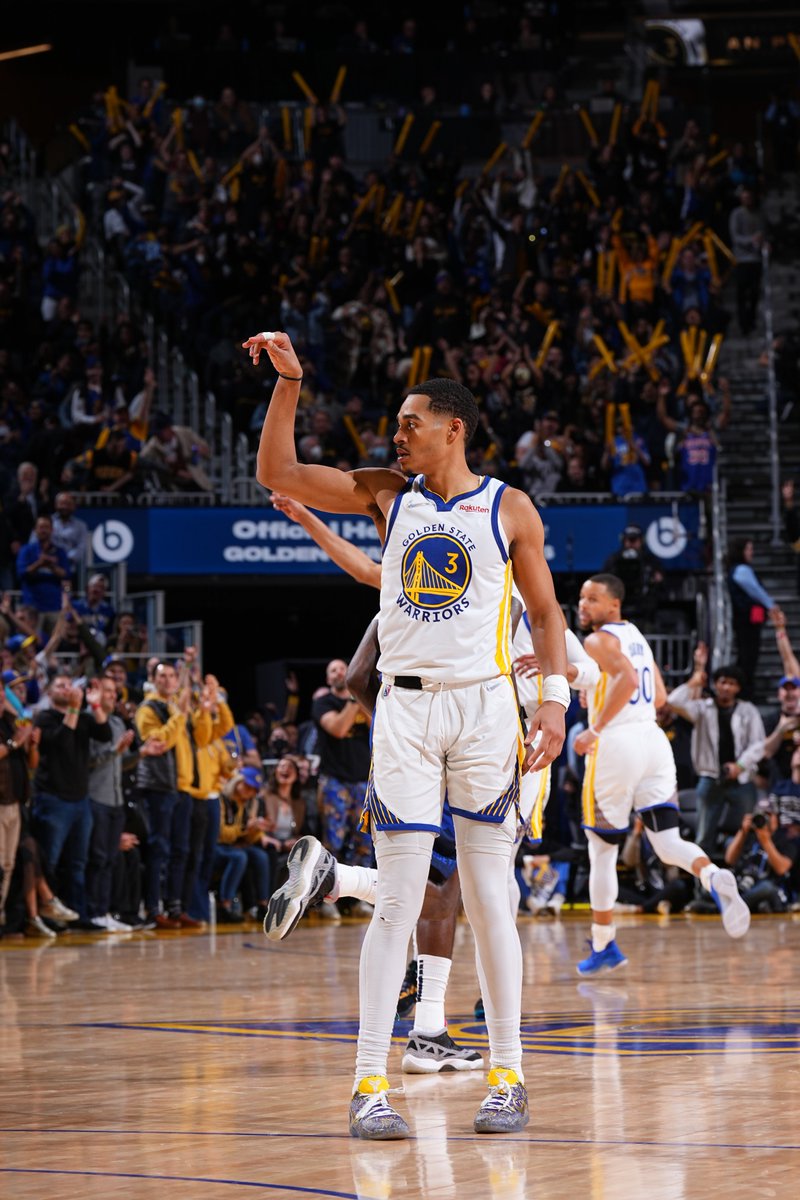 NBAHistory's tweet photo. Jordan Poole has made 10 3pt FGs through his first two career Playoff games, the most 3pt FGM in a player’s first two Playoff games in NBA History. #NBA75 https://t.co/TYVqXcjafp
