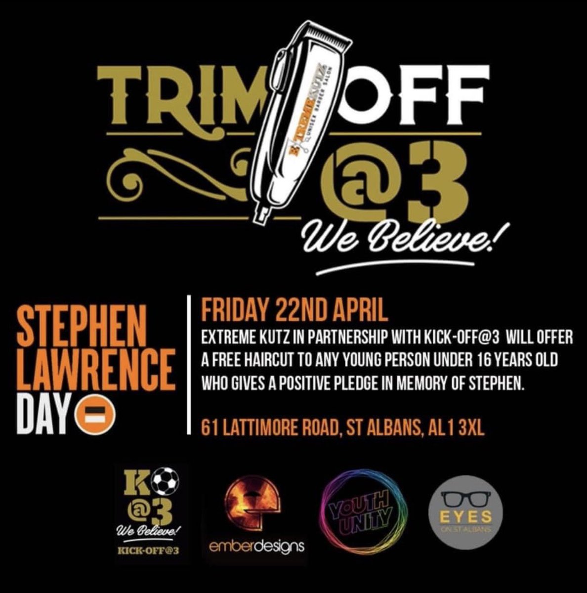 Only 3 days to go! Our team are looking forward to supporting Stephen Lawrence Day &amp; <a href="/sldayfdn/">Stephen Lawrence Day Foundation</a> to leave a legacy. Who will be joining both our events &amp; others around the Country in support? #BeCauseOfStephen 🧡🙏🏾
<a href="/sal2nd/">Dr Stuart Lawrence Official</a> 
<a href="/YarneeClothing/">YARNEE CLOTHING</a> 
<a href="/SLKingsFC/">SL Kings Academy & Football Club</a> 
<a href="/EmberDesigns/">Ember Designs</a>