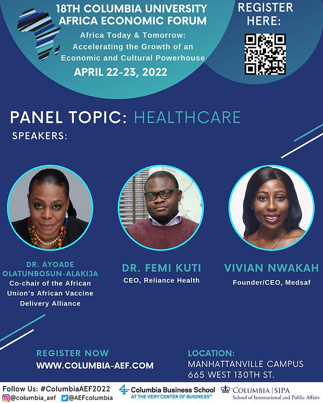 The 18th annual Africa Economic Forum Healthcare Panel announced! 
 
Ticket link here: cglink.me/2ca/r21229
#ColumbiaAEF2022 #healthcare #nyevents