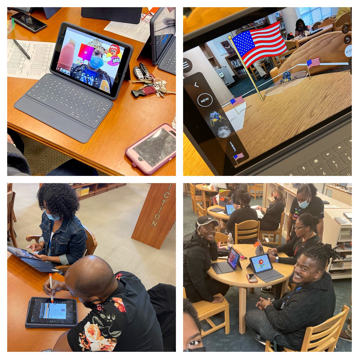 EduCoach_BWade's tweet photo. Teacher Fellows @SamanthaSwaniga @LovePeace_Sci at Bellingrath and Carr (along with @bjjeffries) dove into @ARMakrApp and @Apple Clips! Love seeing our TFs share their knowledge with their colleagues! 👏🏻👏🏻👏🏻 @MPSAL @_EdFarm #CultivateChange #iCreate #MPSMovingForward https://t.co/rFCVMYJ1TY