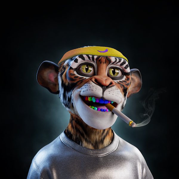 craNFTjack's tweet photo. only 7 in the @PrimeApePlanet collection with the rainbow teeth and cig💎 @kurtisdawe will take this project places... he did the infected apes for FREE to create value for our holders. L3 banana would be the cherry on top https://t.co/t160ybiRKd