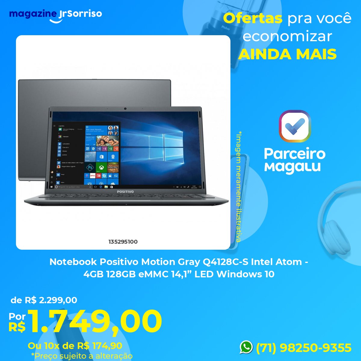 jrssorriso56's tweet photo. Que tal essa oferta para alegrar seu dia
*Notebook Positivo Motion Gray Q4128C-S Intel Atom - 4GB 128GB eMMC 14,1” LED Windows 10* 

❌ ~de R$ 2.299,00~ 
✅ POR *R$ 1.749,00*
💳 Ou 10x de R$ 174,90

Compre pelo meu link: 🔗
🔒 https://t.co/qlxUIhLre5 https://t.co/97D9t5lDLL