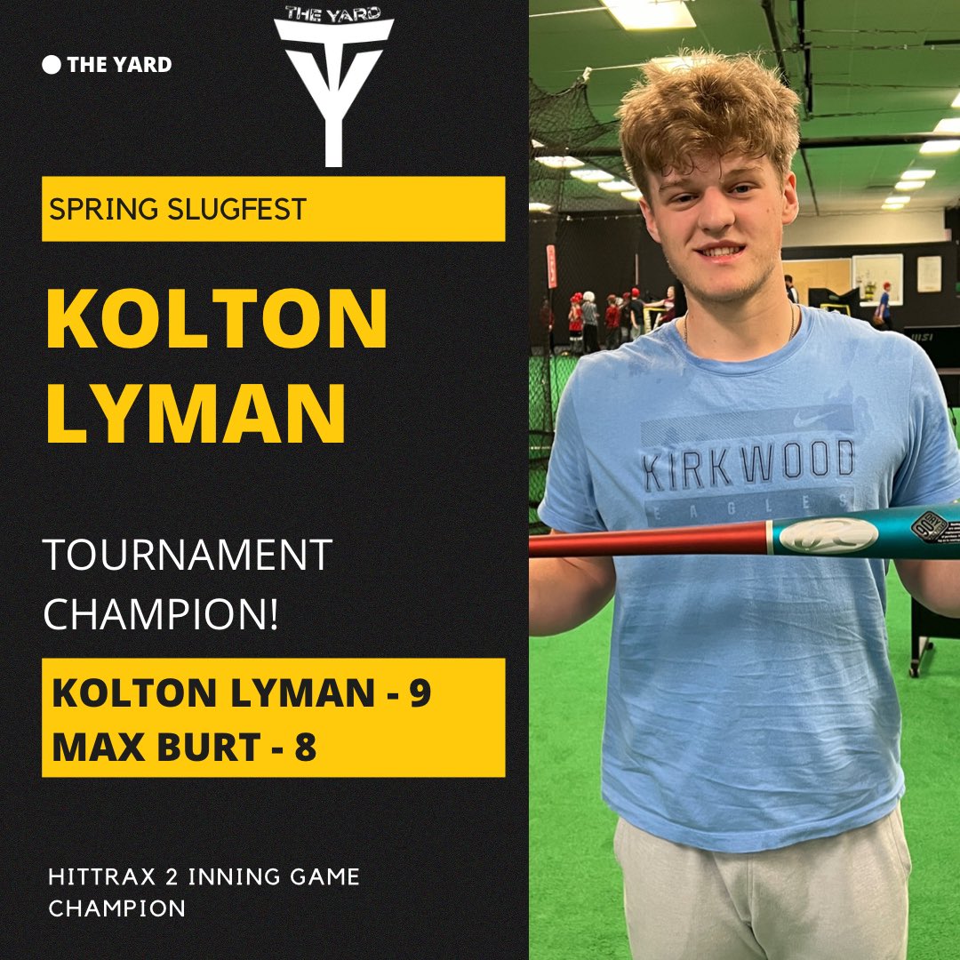 TheYardMC's tweet photo. Congratulations Max and Kolton!  Varsity Division Spring Slugfest HitTrax League! Kolton was the Tournament Champion with a 9-8 win over Max! https://t.co/2dhflS6T5O