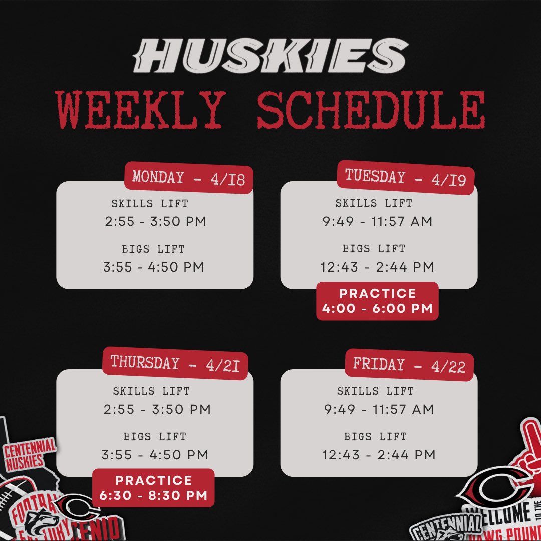 🚨 

College Coaches, 
Here’s our weekly practice / lifting calendar as we finish up our April block scheduling. 
Looking forward to getting you back on campus to see our guys!

🐾