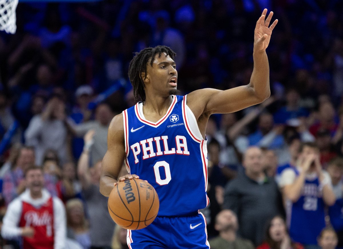Stathead's tweet photo. Aged 21 or younger with 60+ points, 10+ rebounds, and 10+ assists over any two-game playoff span:

Luka Doncic
LeBron James
Tracy McGrady
Magic Johnson
Tyrese Maxey

#Sixers | @Sixers | #NBAPlayoffs https://t.co/0fSewGNvdx