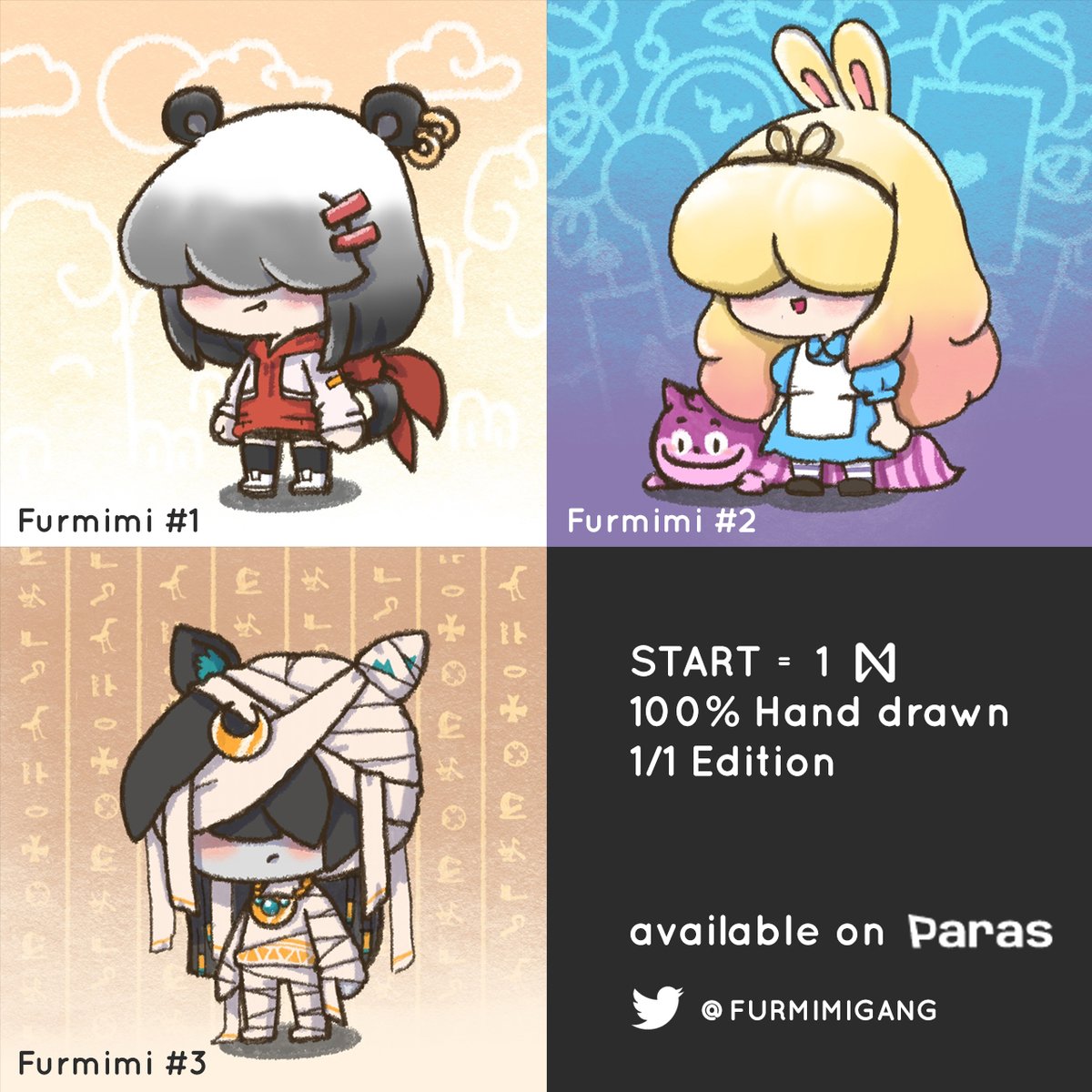 FurmimiGang's tweet photo. First Cards in Furmimi gang.
https://t.co/N6fUrcufT8

100% Hand drawn and 1/1 Edition
Furmimi is the Little kids with Beast Ears. We cover our eyes to hide something.

#NFTshill #ThaiNFT #nftcollector #NFTArtist #PARASnft #NFTTHAILAND #NFTS #NFTartist  #nearNFTs   #NFTCommunity https://t.co/bot4QtHE8H
