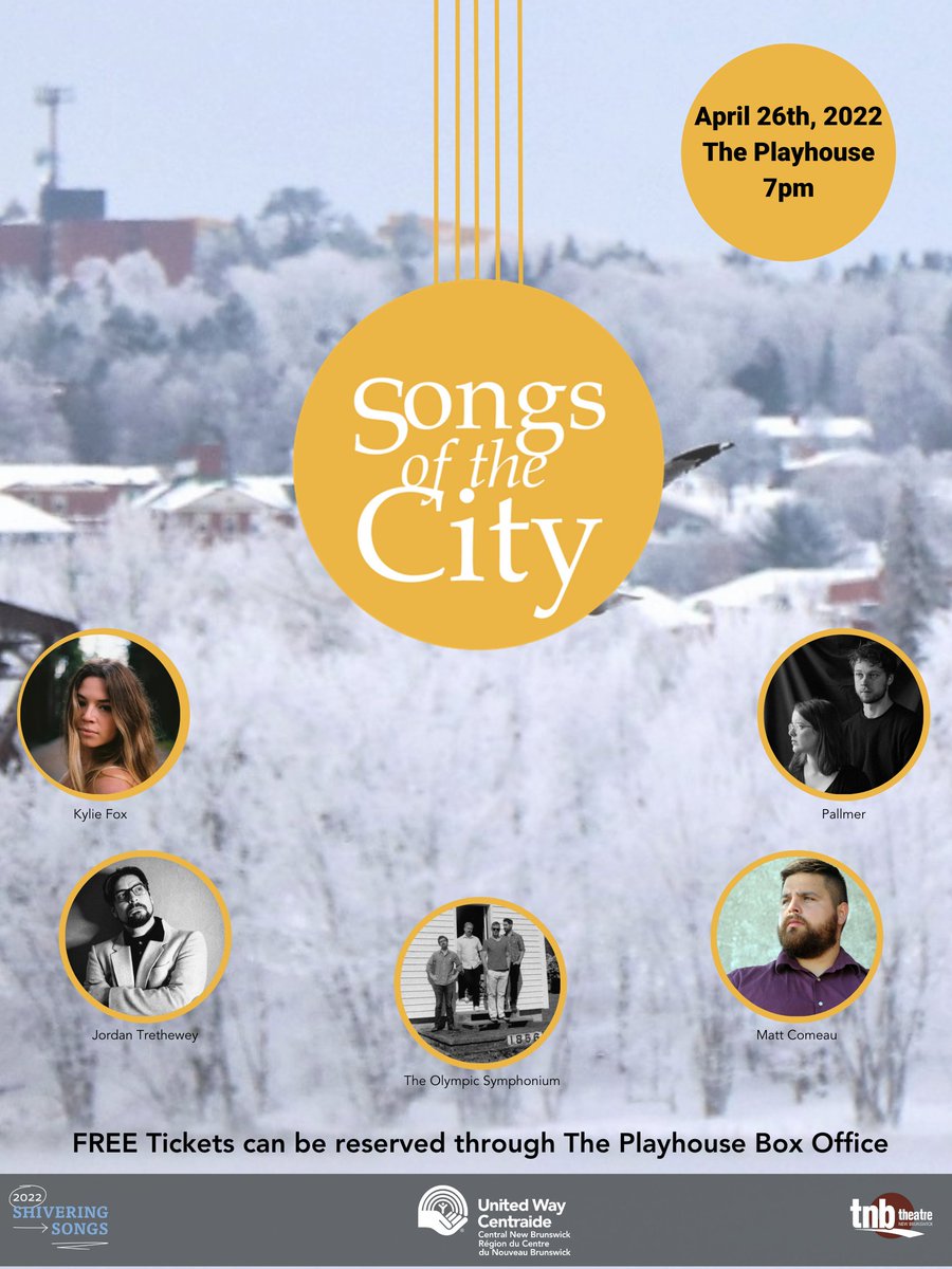 Shivering Songs (@shiveringsongs) on Twitter photo Today marks a week until Songs of the City, hosted by <a href="/UWCentralNB/">United Way Central NB</a>. Songs of the City tells the transformative stories of 4 people whose lives have been transformed through a United Way supported agency or program. Reserve your free tickets through the <a href="/FredPlayhouse/">Fredericton Playhouse</a> box office🎶 Today marks a week until Songs of the City, hosted by <a href="/UWCentralNB/">United Way Central NB</a>. Songs of the City tells the transformative stories of 4 people whose lives have been transformed through a United Way supported agency or program. Reserve your free tickets through the <a href="/FredPlayhouse/">Fredericton Playhouse</a> box office🎶