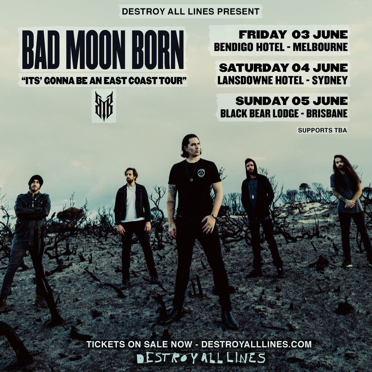 destroyalllines's tweet photo. 🌒𝐁𝐀𝐃 𝐌𝐎𝐎𝐍 𝐁𝐎𝐑𝐍 𝐓𝐎𝐔𝐑 𝐀𝐍𝐍𝐎𝐔𝐍𝐂𝐄𝐃 🌒
🎟️ https://t.co/7ihGBDXlvS
Sydney rock royalty @badmoonborn will be hitting the road this June for 3 very special shows!
Fri 3 Jun -  Bendigo Hotel, Melb
Sat 4 Jun - Lansdowne Hotel, Syd
Sun 5 Jun - Black Bear Lodge, Bris https://t.co/eD7Wiu8QDZ