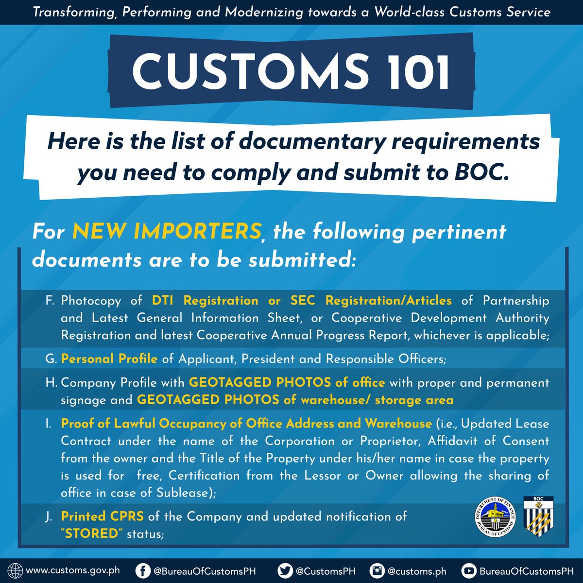 CustomsPH's tweet photo. Do you want to know how to become a BOC-accredited Customs Broker or Importer?

Check the following requirements for new application and renewal of accreditation of Customs Brokers and Importers. https://t.co/3RxlzWhCki