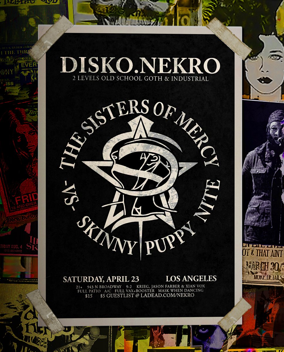 Sat.4.23, #LosAngeles — #LADEAD presents SISTERS OF MERCY vs SKINNY PUPPY NIGHT at ██ 𝐃𝐈𝐒𝐊𝐎.𝐍𝐄𝐊𝐑𝐎 ██ with 2 Rooms of #Goth • #Darkwave • #PostPunk • #Dark80s • #Industrial • #EBM 💀🦇

►►$5 Guestlist @ LADEAD.com/NEKRO
►► facebook.com/events/5061993…