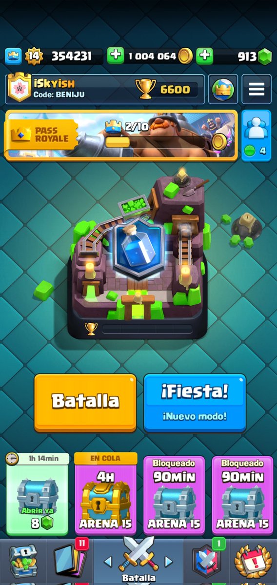 1 hora jugando clash royale para subir 2 copas xD osea a 6600, pero....1M de oro 😎💜