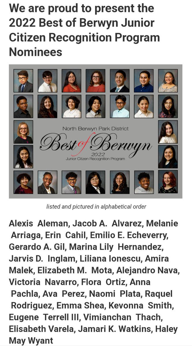 I'm proud of so many of our youth in Berwyn. A few get recognized each year. Congrats to all the 8th graders (and their families and teachers!) pictured here and all the ones who are not. #BestOfBerwyn #HMSfalcons <a href="/HeritageD100/">HeritageMiddleSchool</a> <a href="/FreedomD100/">FreedomMiddleSchool</a> <a href="/BerwynSouth100/">Berwyn South District 100</a> <a href="/berwyn98/">Berwyn North 98</a>