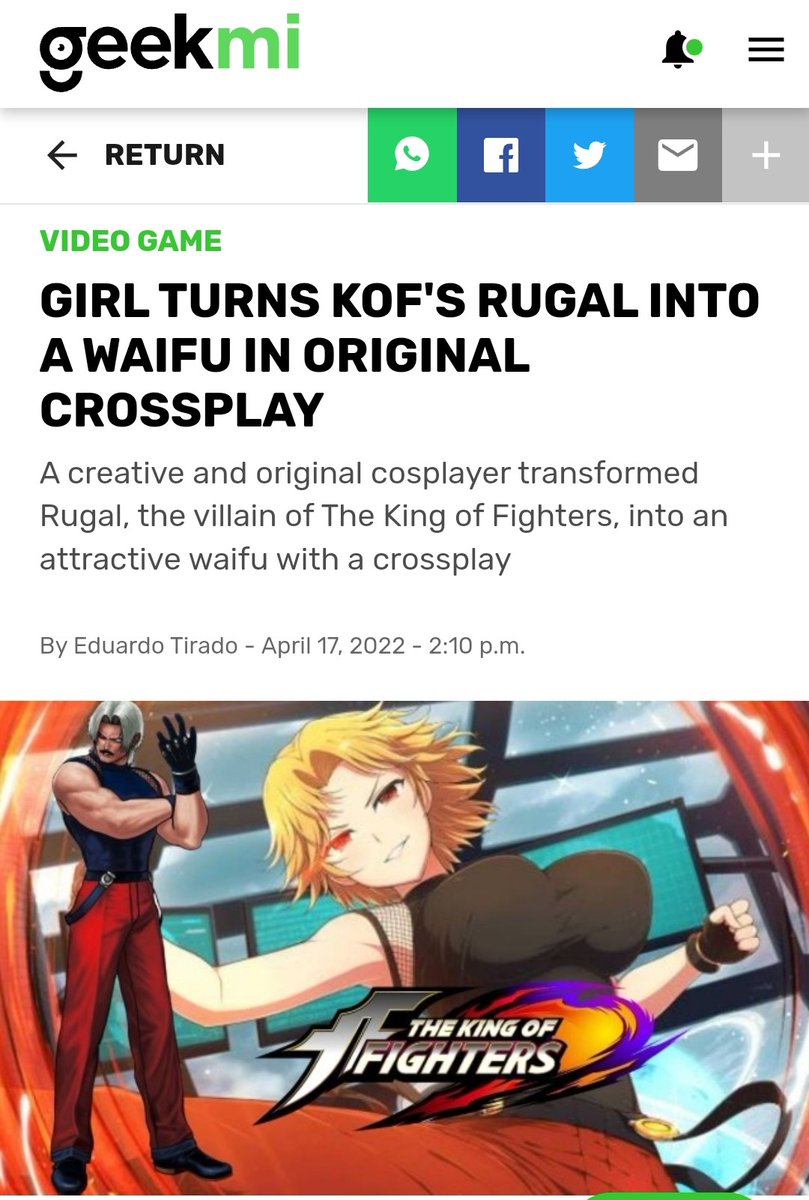 KittyKaboooom's tweet photo. My Rugal KOFXV cosplay got some international attention! Muchísimas gracias #GeekMi for the article! And TY @AG3AMTA038 for sending it to me! 🥰💕🙏
Full article is here in Spanish: https://t.co/4fAMfbImDU https://t.co/6xIe4zUq26