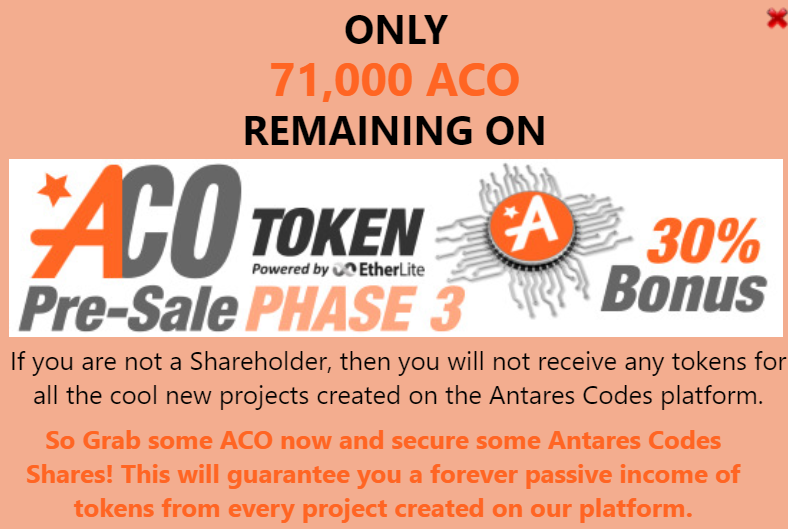 CryptoSammyjo's tweet image. Don't miss out on ACO Token pre-sale phase 3!
Phenomenal project on #Etherlite blockhain by @antarescodes, an expert dev for everything #crypto Validator Nodes, Blockchain Contracts, NFTs & the Metaverse. ACO Tokens makes you a shareholder who gets % of any new tokens created!
