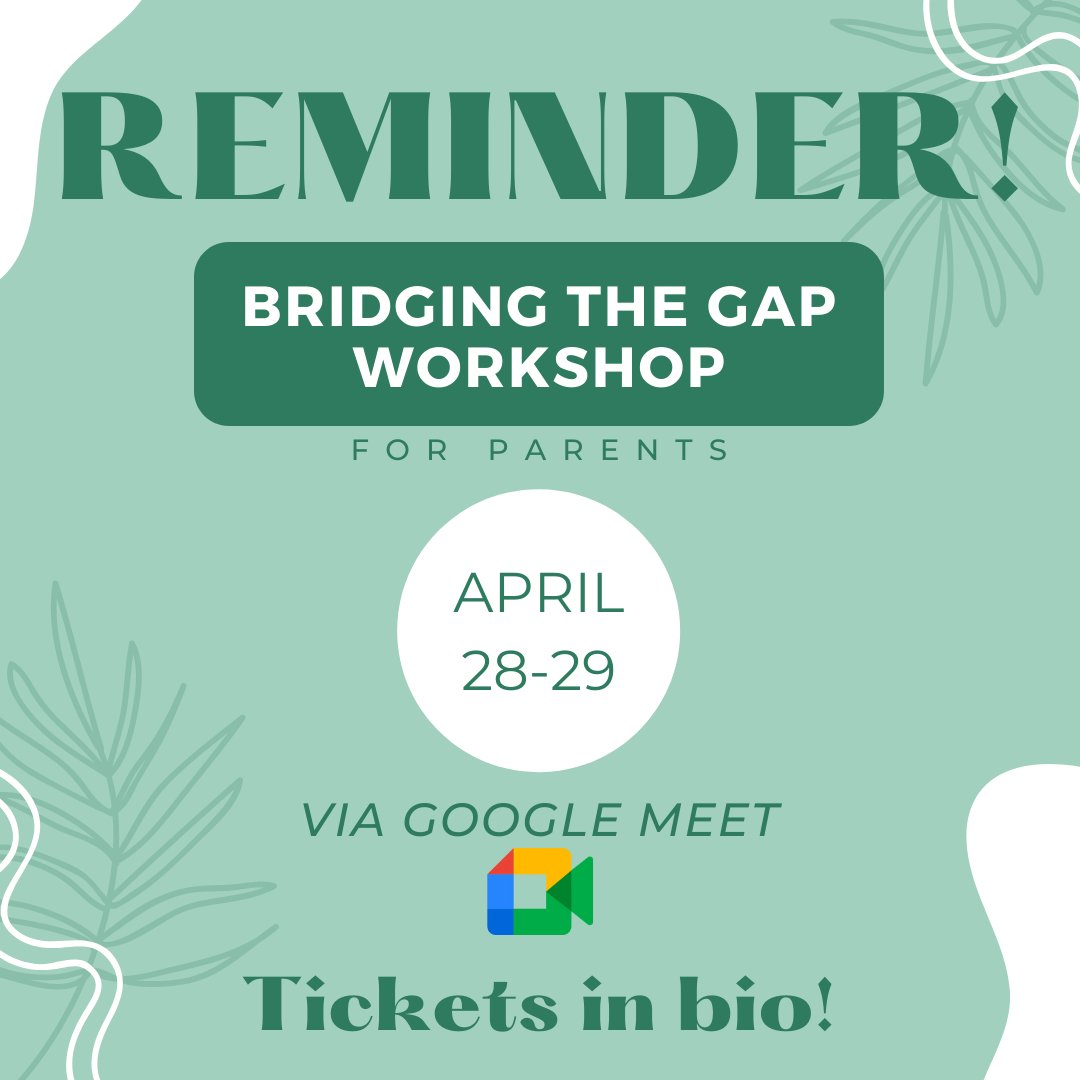 foreverbloomorg's tweet photo. 📢REMINDER📢

Our Bridging the Gap workshop is starting TOMORROW! We will have guest speaker August Murray (Master's in Psychology &amp; Counseling), discussing her own experience of being a parent to a child with a mental health condition!

Link to get tickets in our bio 🤍

#ticket https://t.co/RR7Du4Usu7