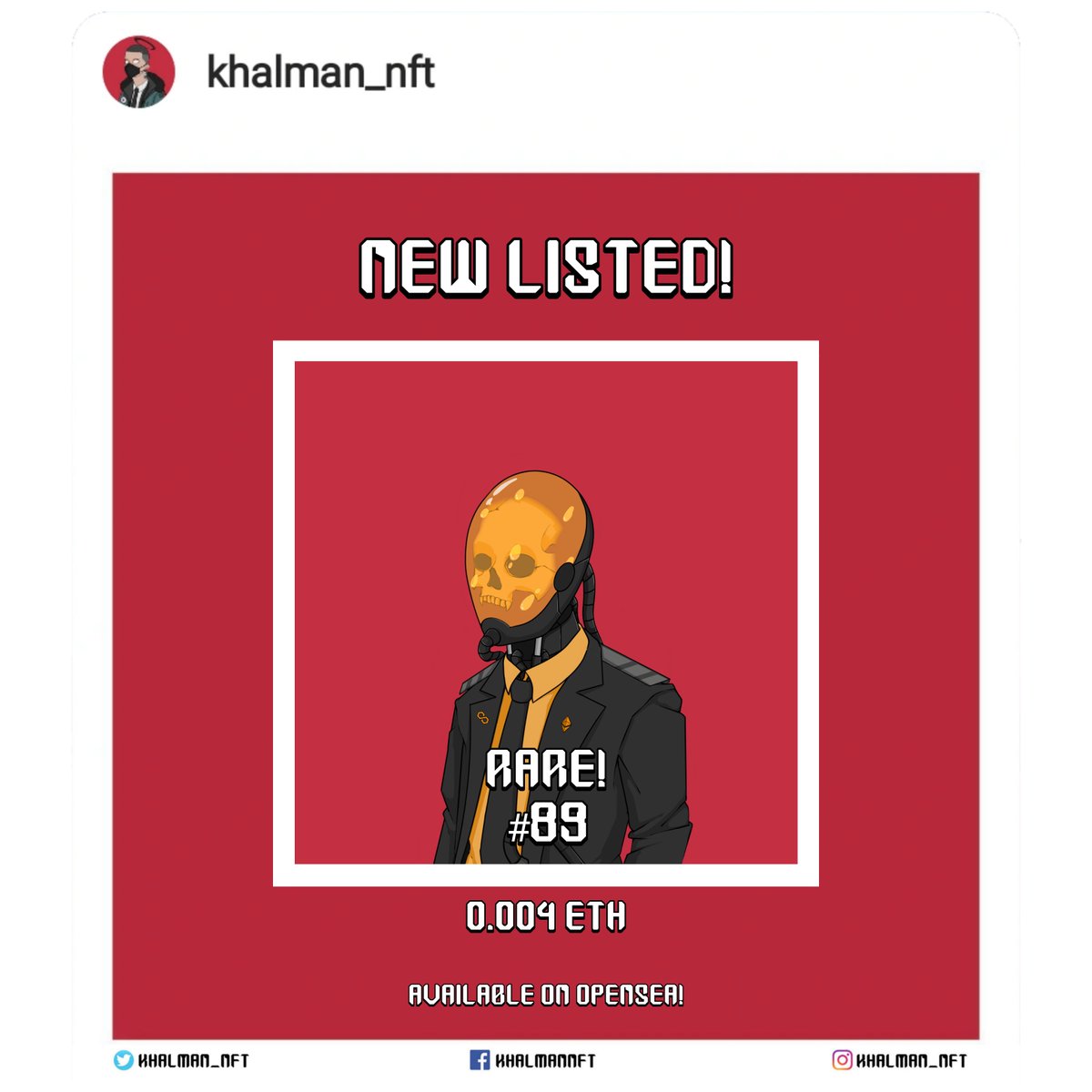 khalman_nft's tweet photo. A new rare item already dropped today!

Khalman #89 (cyber skeleton) who coming from laboratory research is finally arrived on @opensea !

For price is only 0.004 Eth.
Blockchain : Polygon.

Grab it now!! Link in my bio.

#NFT #NFTs #NFTCommunity #NFTCollection #nftcollector https://t.co/4G4XNf8lAg