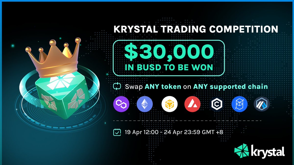 🔥 Join Krystal Trading Competition to WIN up to $30,000
👉 Join here: defi.krystal.app/campaign

🌱 50 winners picked via Gleam,  complete the missions to win: bit.ly/3jQQ9fl
🌱 200 winners with highest trading volume share: $26,500
🌱 150 random winners share: $3,000