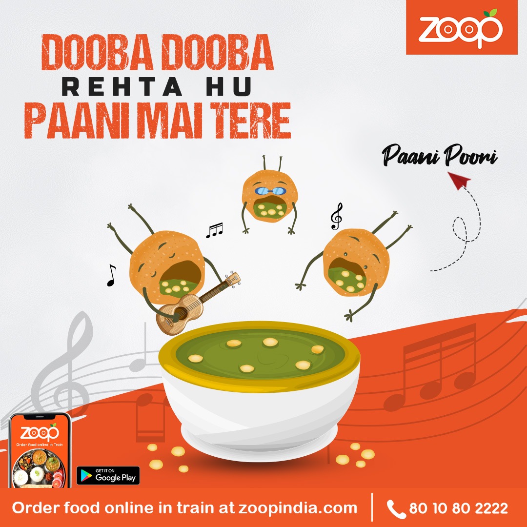 Zoop_Food's tweet photo. Dreamt about #PaaniPoori on the train?
Don't just dream!!!
Abb yeh bhi possible hai!
Order what you like directly from your train seat only with #Zoop.
Order https://t.co/r0X6tuAopR | Call 80-10-80-2222
#JustZoopIt #KillYourHunger #CravingBuster #TrainFoodDelivery #eCatering https://t.co/L6QltHfJ79