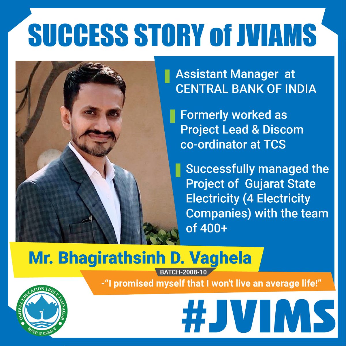 Proud #jviams achieving milestones in his career. 
#jvims #successstoryofjviams #jvimsalumni