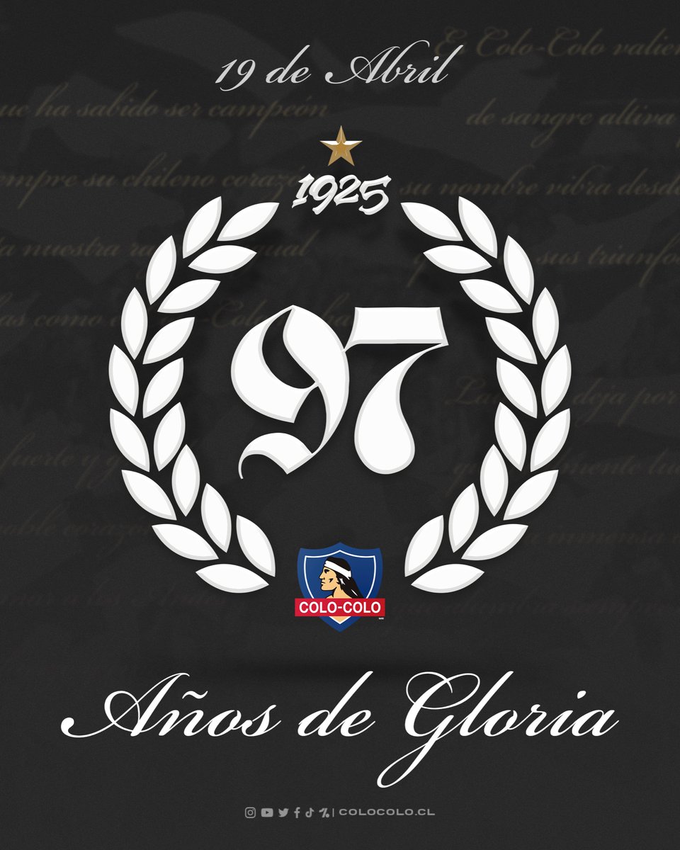 ¡Brindemos todos de Arica a Magallanes por estos #97AñosDeGloria! 🥂🤟🏼🏁 

Un año más de historia.
Un año más grandes. 
⚪️ 𝟏𝟗 𝐝𝐞 𝐀𝐛𝐫𝐢𝐥 ⚫️